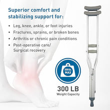 Load image into Gallery viewer, Adjustable Crutches – Includes Padded Underarm Cushions, Hand Grips, &amp; Rubber Tips – Max. Weight Capacity 300 lb.
