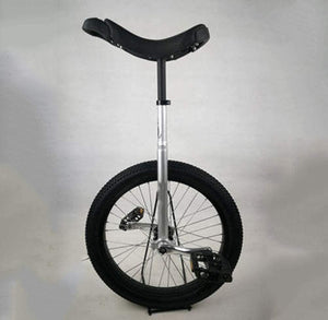Bicycle Unicycle 20 Inch Anti Slip Pedal Wheeled Training Bike Unicycle Sturdy Steel Frame, Fitness Bike (Size : Silvery)