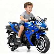 Load image into Gallery viewer, 12V Electric Ride On Motorcycle for Kids, Training Wheels, Full Hand Drive Motorbike Toy, Perfect for Boys and Girls (3-8 Yrs) (Blue)
