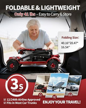Load image into Gallery viewer, Ecomobi Light Weight Mobility Scooter for Seniors &amp; Adults, 12–30 Mile Range, Foldable Airline Approved Portable 4 Wheel Motorized Scooter with Removable Lithium Battery, 300 lb Capacity, MS01F Red
