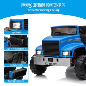 24V 2 Seater Ride On Car, Electric Car for Kids with Remote Control, Ride On Dump Truck for Kids with Light Switch