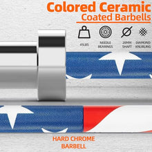 Load image into Gallery viewer, Fitvids 7ft Olympic Barbell 45LBS for Weightlifting and Powerlifting, 2 Inch Strength Training Bar with Needle Bearings- Flag
