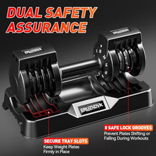 Load image into Gallery viewer, 25/55lb Adjustable Dumbbell Set of 2, 5-in-1/10-in-1 Free Weights with Anti-Slip Texture Handle for Exercise, Fitness Equipment Set for Home Gym Strength Training, Suits Both Men and Women(Black 25LBS Pair)
