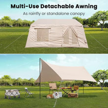 Load image into Gallery viewer, 8-10 Person Large Inflatable Camping Tents with Canopy, Blow Up Tent House 2 Rooms, 4 Season Hot Tent with Stove Jack &amp; AC Ports, Glamping Camping Tents for Outdoors, Easy Setup with Air Pump
