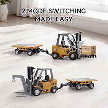 Load image into Gallery viewer, BRRRRT 1/64 Full Proportional RC Forklift Toy,8 Channel 2 Mode Mini Remote Control Forklift Truck with Flatbed Tow Truck
