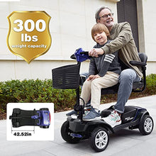 Load image into Gallery viewer, Metro Mobility 4 Wheel Motorized Scooter for Adults - 300 lbs Capacity Powered Mobility Scooters for Seniors, Travel - Sliding Swivel Seat with Flip-up Armrests &amp; Easy Disassembly - Blue
