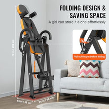 Load image into Gallery viewer, VEVOR Inversion Table, 300lbs Capacity Heavy Duty Inversion Table, Decompression Back Stretcher Machine, Strength Training Equipment with Headrest, Ankle Lock, Adjustable Protective Belt, Orange/Black
