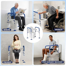 Load image into Gallery viewer, Loyoda Foldable Toilet Safety Rails for Seniors - Adjustable Toilet Safety Frame &amp; Toilet Handles for Elderly &amp; Disabled, Fits Most Toilets, 350lb Capacity, Blue
