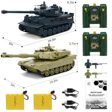 Load image into Gallery viewer, RC Battle Tank Set 1/28 Scale Remote Control Tank with Infrared Shoot, Sounds &amp; Lights
