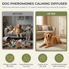 Load image into Gallery viewer, NAURTPIW Dog Calming Diffuser – 3 Plug-in + 6 Refills, 180-Day Stress Relief, Dual-Pheromone Formula for Anxiety, Barking, Chewing &amp; Indoor Peeing, Advanced Dog Calming Pheromones Diffuser Kit
