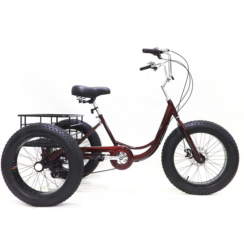 Adult Tricycles 7 Speed, Adult Trikes 20 inch 3 Wheel Bikes, Three-Wheeled Bicycles Cruise Trike with Shopping Basket