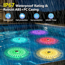 Load image into Gallery viewer, Solar Floating Pool Lights, 2026 Upgrade 2-Pack Solar Pool Lights for Above Ground &amp; Inground Pools, 57 Lighting Modes, IP67 Waterproof, 3 Timers, 3000mAh, for Pool Parties, Backyard, Pond &amp; Bathtub
