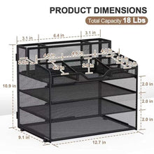 Load image into Gallery viewer, Docnest 4 Tier Mesh Desk Organizer, Multi-Functional Paper Letter Tray with 5 Adjustable Compartments &amp; 3 Pen Holders - Space-Saving Desktop Storage for Office Files, Mail, Stationery - Black
