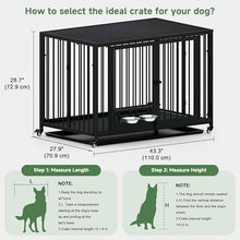 Load image into Gallery viewer, 43.3" Heavy Duty Large Dog Crate with Wheels &amp; Feeding Bowls, 3 in 1 Foldable Extra Large Dog Kennel &amp; Playpen, Indestructible Escape-Proof Metal Dog Cage for Large Dogs, Indoor Outdoor, Black
