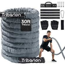Load image into Gallery viewer, Battle Rope for Home Gym Workout - 1.5 Inch 30ft Heavy Weighted Training Exercise Ropes Fitness Equipment with Sleeve and Anchor Strap Kit for Outdoor Working Out - Gray
