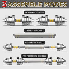 Load image into Gallery viewer, PHOEROS Adjustable Dumbbell Set - 44/66 LBS weights set, Dumbbell Barbell 3 in 1, Steel Dumbbells Pair with Connecting Rod for Adults Women Men Fitness Workout, Home Gym Exercise Training Equipment
