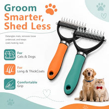 Load image into Gallery viewer, Dog Brush and Cat Deshedding Rake, Pet Grooming Tool for Shedding with Rounded Stainless Steel Teeth, Comfortable Grip for Long or Thick Coats (Orange+Green)
