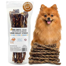 Load image into Gallery viewer, Dog Chits Lamb Esophagus Chews for Dogs &amp; Puppies - Natural Single Ingredient - High Protein, Low Fat Lamb Dog Treats - Long Lasting, Easy to Digest - Great for Joint, Dental Clean Crunch - 12in, 8pk
