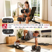 Load image into Gallery viewer, FEIERDUN DB1 QuickDial Adjustable Dumbbell Set, 15-in-1 5-52.5 Lbs Each with Storage Box &amp; App, 1-Second Quick Change for Drop Set, Superset &amp; HIIT Home Gym, Non-Slip Handles, 3-year Aftersale Service
