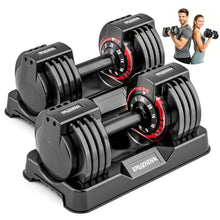 Load image into Gallery viewer, 25/55lb Adjustable Dumbbell Set of 2, 5-in-1/10-in-1 Free Weights with Anti-Slip Texture Handle for Exercise, Fitness Equipment Set for Home Gym Strength Training, Suits Both Men and Women(Black 25LBS Pair)
