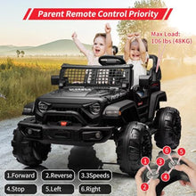 Load image into Gallery viewer, 24V Ride On Toys for Big Kids, Electric Car for Kids, 2 Seater Jeep Electric Car, with Suspension, 3 Speed Modes, LED Lights Black
