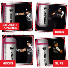 Load image into Gallery viewer, PROLAST 4 Ft 135 Lb XL Heavy Punching Boxing Bag for Adults, MMA, Martial Arts, Muay Thai, Kicking, Strength Training Equipment, Unfilled, New Edition Logo, White and Pink
