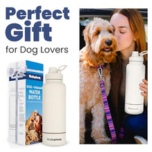 Load image into Gallery viewer, Dog Water Bottle for Dog Lovers - 32 oz Stainless Steel Double Wall Insulated Water Bottle with 8 oz Detachable Bowl on Bottom for Doggy Lovers for Hiking, Walks, Travel - Cream
