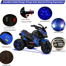 Load image into Gallery viewer, 3-Wheel Ride-On Toy Motorbike with Lighting Wheels, Music Player (Connect with Phone) and Hand Drive (Blue-2)
