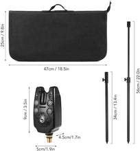 Load image into Gallery viewer, Fishing Bite Alarm Indicator Set LSOSVSEU's 3 LED Fishing Alarms 3 Extendable Aluminum Banksticks with Waterproof Tool Bag, Fishing Rods Set Bank Poles Set for catfishing

