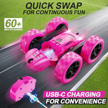 Load image into Gallery viewer, QUNREDA RC Cars, Rose Remote Control Car for Girls, 2.4 GHZ Double Sided RC Stunt Car
