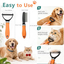Load image into Gallery viewer, Dog Brush and Cat Deshedding Rake, Pet Grooming Tool for Shedding with Rounded Stainless Steel Teeth, Comfortable Grip for Long or Thick Coats (Orange with Comb)
