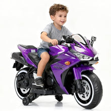 Load image into Gallery viewer, 12V Electric Ride On Motorcycle for Kids, Training Wheels, Full Hand Drive Motorbike Toy, Perfect for Boys and Girls (3-8 Yrs) (Purple)
