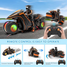 Load image into Gallery viewer, iappadore Remote Control Motorcycle with RGB Lights &amp; Exclusive Side Glide | Ready-to-Play with 2 Batteries | 2.4GHz RC Stunt Bike Gift for Kids 5-12
