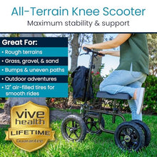 Load image into Gallery viewer, Vive Mobility All Terrain Knee Scooter Walker for Foot Injuries - Adult Broken Leg Crutch Cart Roller for Surgery, Broken Foot, Ankle Injury - Kneeling Rolling Steerable Seated Wheel Scooter Aid
