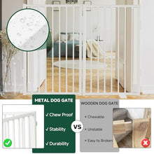 Load image into Gallery viewer, Snagle Paw Full Metal Freestanding Dog Gate,Indoor Pet Gate with Floor Protect Support Feet, 40x32 Inches Foldable Dog Fence for Stairs, Hallways and Doorways (32'' H 2 Panel, White
