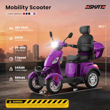 Load image into Gallery viewer, Super Large Electric 4 Wheel Mobility Scooters, Heavy Duty 800W Wheelchair Device, 25 Miles Long Range, All Terrain Mobility Scooter，Speed Adjust, Remote Key,Receive Ready to Ride (Purple)
