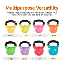 Load image into Gallery viewer, Amazon Basics Vinyl Coated Cast Iron Kettlebell for Strength Training, 20 Pounds, Textured Wide Handle, Orange
