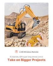 Load image into Gallery viewer, VEVOR Remote Control Excavator Toy 15 Channel 3 in 1 Remote Control Digger with Metal Shovel 1:14 Scale RC Excavator with Light &amp; Sound Full Functional Construction Vehicles for Kids 2 Batteries
