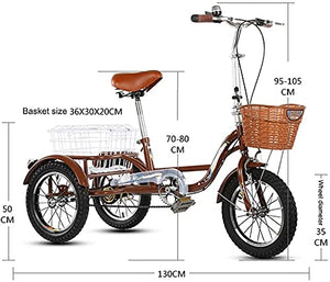 Adult Tricycle - 3 Wheel Bikes for Adults Shopping Tricycle for Adults 3 Wheel Bike Adult Seniors Tricycle 14 Inch Three-Wheeled