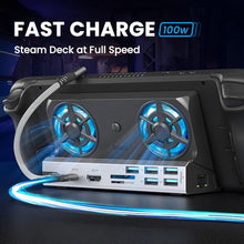 Load image into Gallery viewer, Docking Station for Steam Deck ROG Ally with Dual Cooling Fans, 10-IN-1 Stream Deck Dock with 4K@60Hz, 1000Mbps Gigabit Ethernet, 5USB Ports and 100W Charging Port for Steam Deck OLED/Switch/Legion Go
