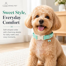 Load image into Gallery viewer, ARING PET Stripe Dog Collar, Cute Spring Summer Teal Stripe Pet Collars with Bow Charm for Puppy Small Medium Large Boy Girl Dogs, for Daily Outdoor Walking Beach Stroll-M
