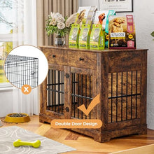 Load image into Gallery viewer, 44.5'' Dog Crate Furniture with Storage Dog Kennel w/2 Drawers, Heavy-Duty Wooden Dog House Indoor End Table Tv Stand with Charging Station Pet Cage for Small/Medium Dogs(Brown)
