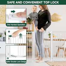 Load image into Gallery viewer, Snagle Paw Metal Freestanding Dog Gate with Door, 80” W x 32” H Dog Fence with Support Feet for Doorways, Stairs and Hallways, Portable Pet Gate for Indoor Use (4 Panel, White)
