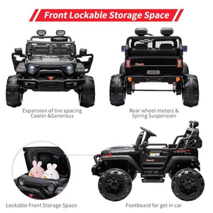 24V Ride On Toys for Big Kids, Electric Car for Kids, 2 Seater Jeep Electric Car, with Suspension, 3 Speed Modes, LED Lights Black