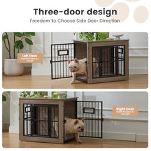 Load image into Gallery viewer, 27 Inch Heavy Duty Dog Crate Furniture for Puppy/Small Dogs, Decorative Pet House End Table with 3 Doors, Wooden Cage Kennel Furniture Indoor, Rustic Grey - Without Bowls

