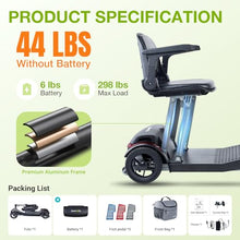 Load image into Gallery viewer, ScootNGo Mobility Scooter for Seniors &amp; Adults Foldable, Airline Approved, 44Lbs Lightweight 4 Wheel Electric Scooter, Portable for Travel, with Removable Battery &amp; USB Port (Standard)
