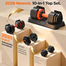Load image into Gallery viewer, 2026 Updated Adjustable Dumbbell Set of 2, 10-in-1 Weights Dumbbell Set with Storage Box, 50lbs/25lbs
