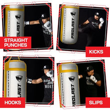 Load image into Gallery viewer, PROLAST 4 Ft 135 Lb XL Heavy Punching Boxing Bag for Adults, MMA, Martial Arts, Muay Thai, Kicking, Strength Training Equipment, Unfilled, New Edition Logo, White and Yellow
