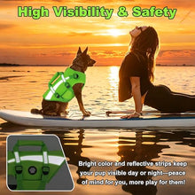 Load image into Gallery viewer, Dogcheer Dog Harness Life Jacket for Small Medium Large Dogs, High Buoyancy Pet Float Vest with Rescue Handle, Reflective &amp; Adjustable Dog Life Vests for Swimming - Green, L
