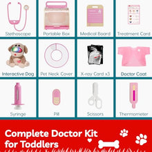 Load image into Gallery viewer, TOP BRIGHT Doctor Kit for Toddlers 3-5, Pretend Play Doctor Set with Pink Veterinarian Costume, DR Kit Dress Up Toys for Kids, Role Play Dog Vet Playset, Christmas Birthday Gifts for Girls Boys 3 4 5
